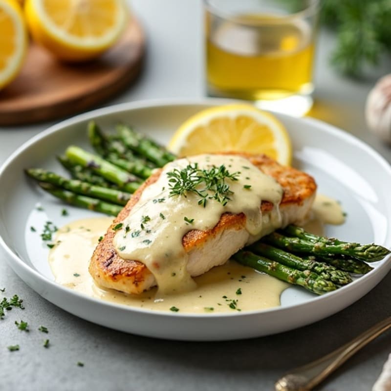 Creamy Lemon Garlic Chicken with Roasted Asparagus