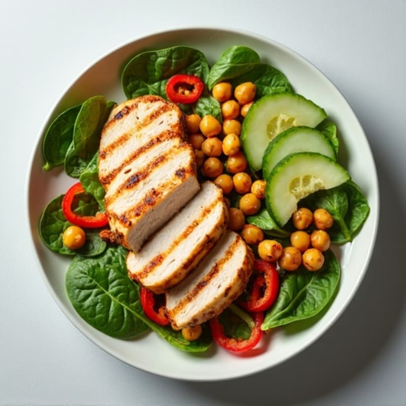 Grilled Turkey Breast Salad with Chickpeas and Cucumber
