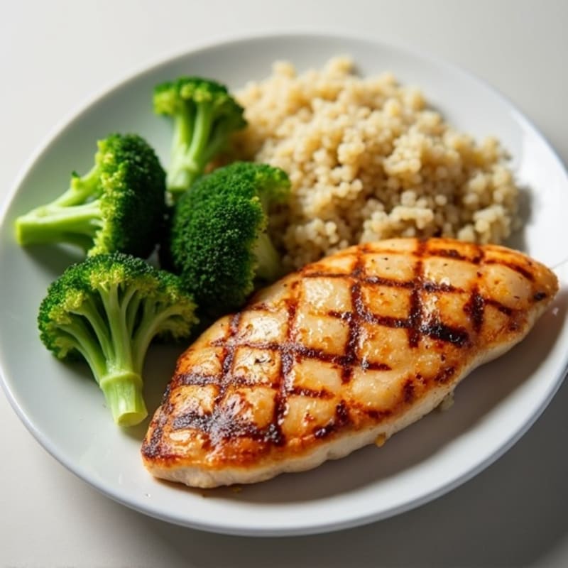 Grilled Chicken Breast with Steamed Broccoli and Quinoa