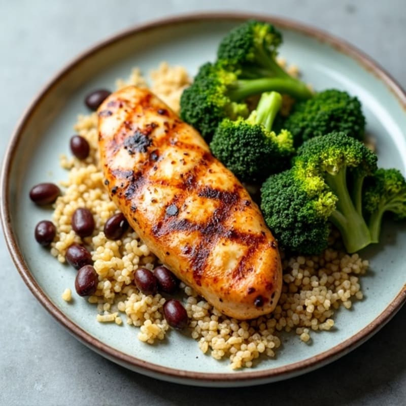 Grilled Chicken Breast with Quinoa, Roasted Broccoli, and Black Beans