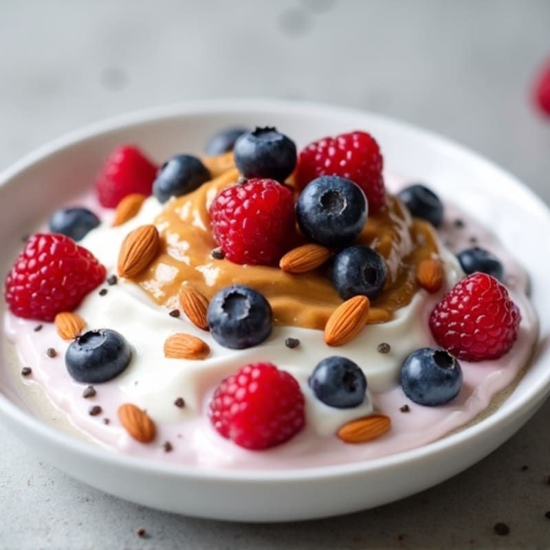 Silky Greek Yogurt Protein Pudding with Almond Butter and Berries