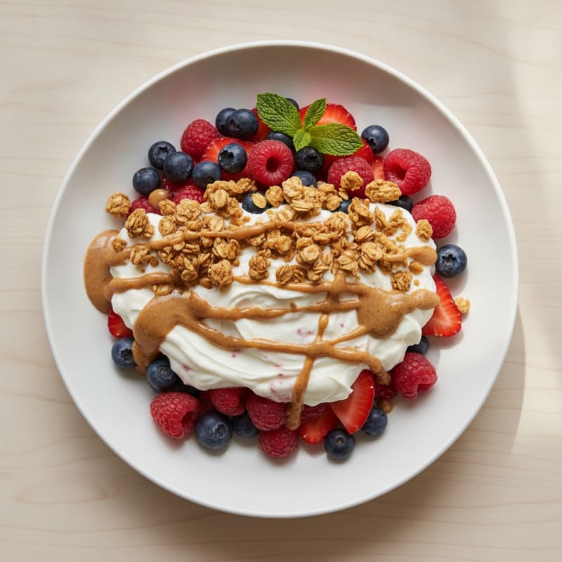 Greek Yogurt Protein Parfait with Mixed Berries and Almond Butter
