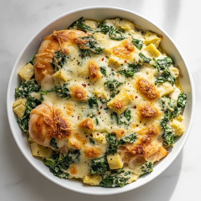 High-Protein Baked Spinach Artichoke Chicken