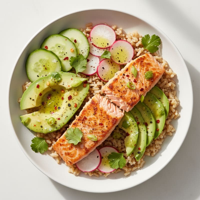 Zesty Salmon and Avocado Rice Bowl