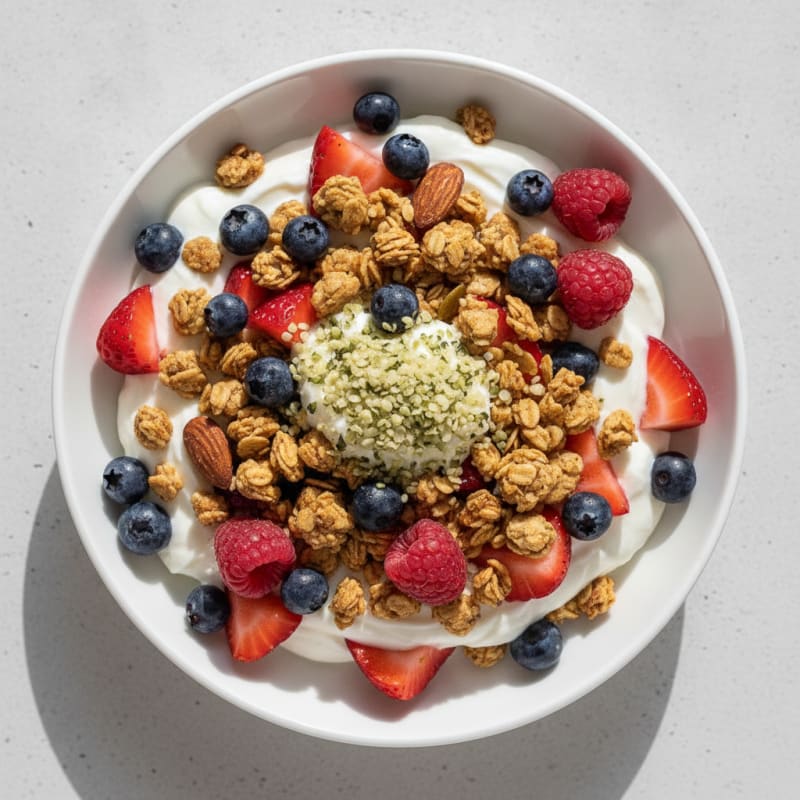 Greek Yogurt Parfait with Mixed Berries and Protein Granola