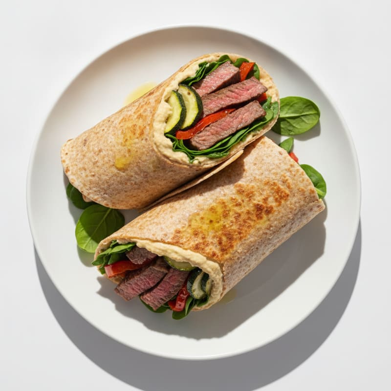 Grilled Beef and Roasted Vegetable Wrap with Hummus