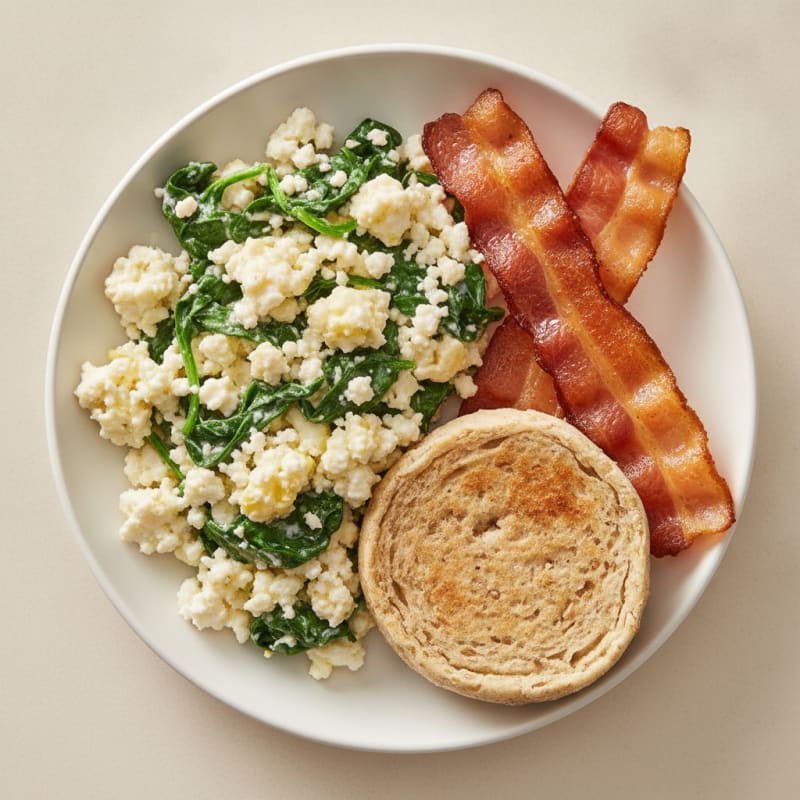 Cottage Cheese Scramble with Spinach and Turkey Bacon