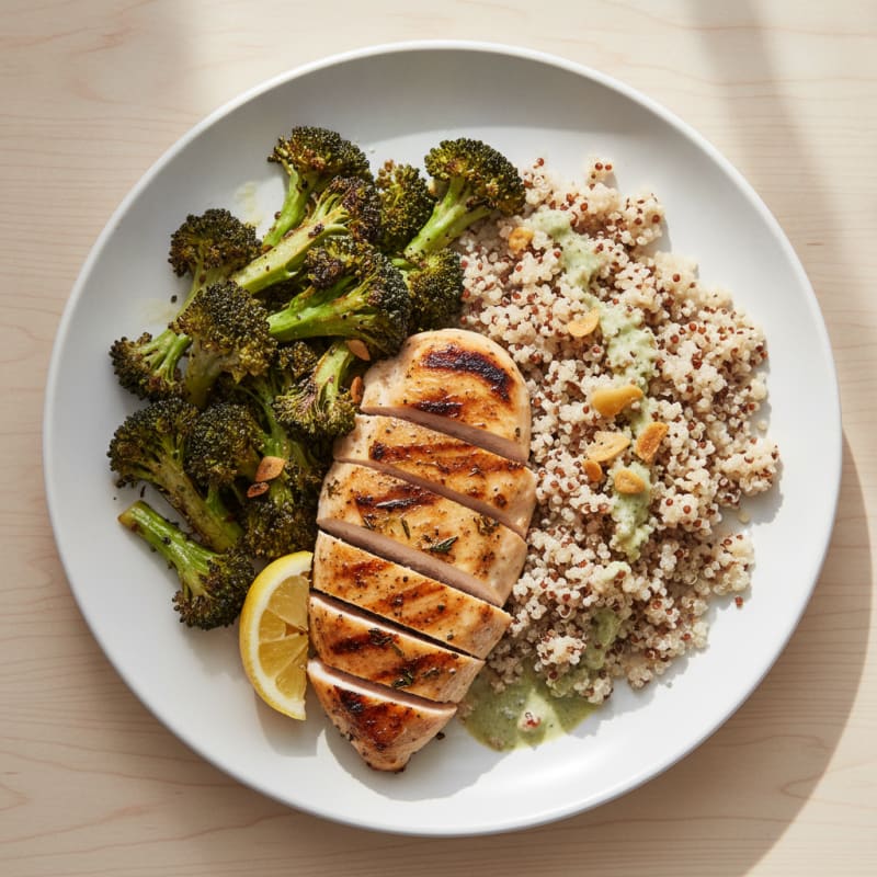 Grilled Chicken Breast with Roasted Broccoli and Quinoa