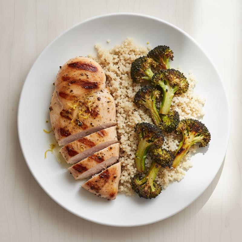 Grilled Chicken Breast with Quinoa and Roasted Broccoli