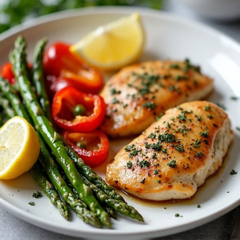 Sheet Pan Lemon Herb Chicken with Roasted Asparagus and Bell Peppers