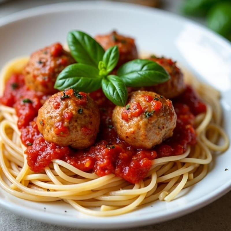 Lean Turkey Meatballs with Whole Wheat Spaghetti and Robust Tomato Sauce
