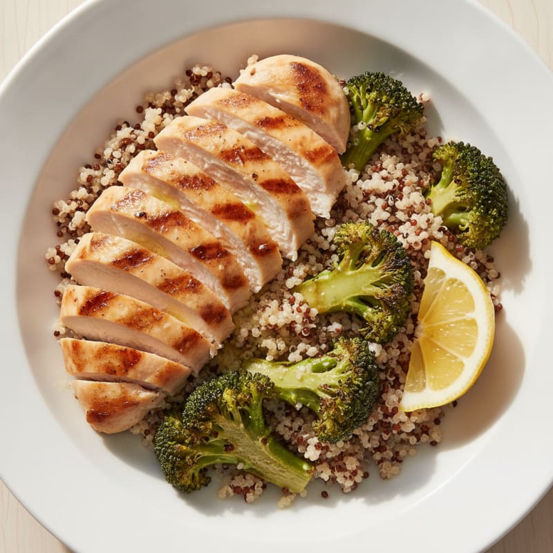 Grilled Chicken Breast with Quinoa and Roasted Broccoli