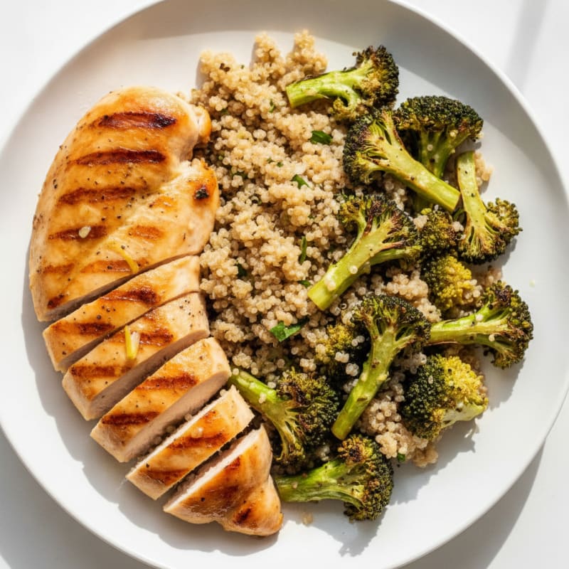 Grilled Chicken Breast with Roasted Broccoli and Quinoa
