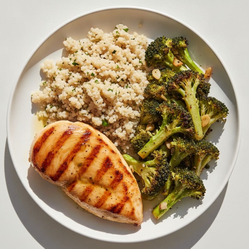 Grilled Chicken Breast with Quinoa and Roasted Broccoli