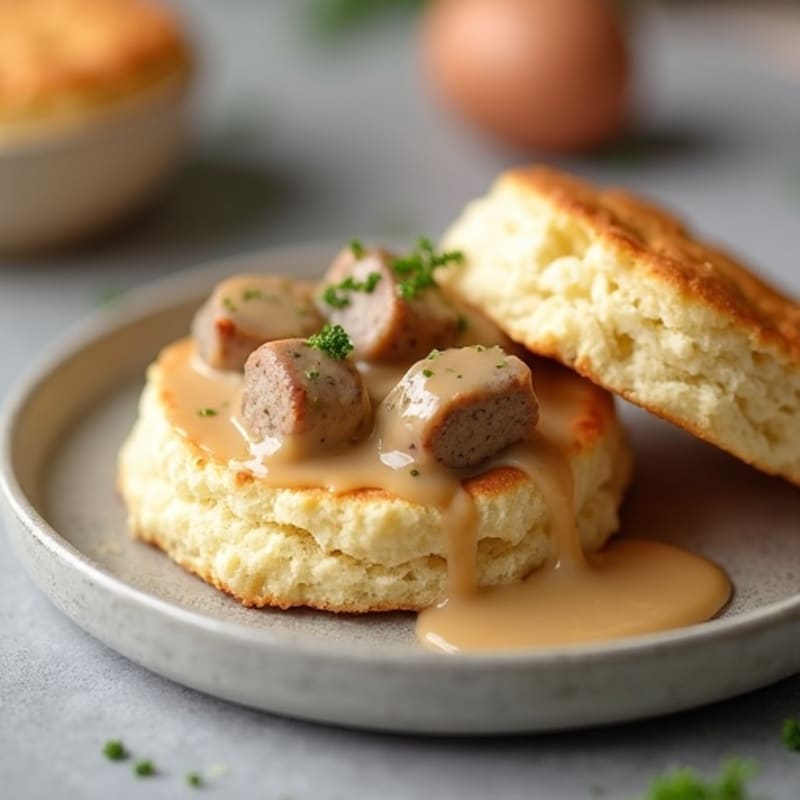Lean Turkey Sausage Gravy over Almond Flour Biscuits