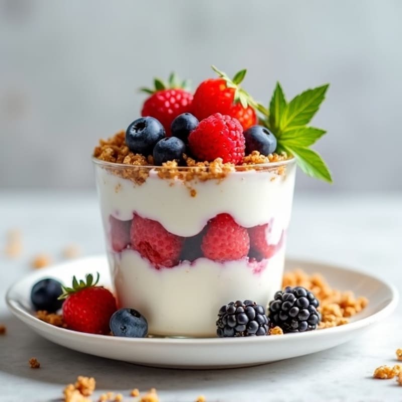 Greek Yogurt Protein Parfait with Mixed Berries and Almond Butter