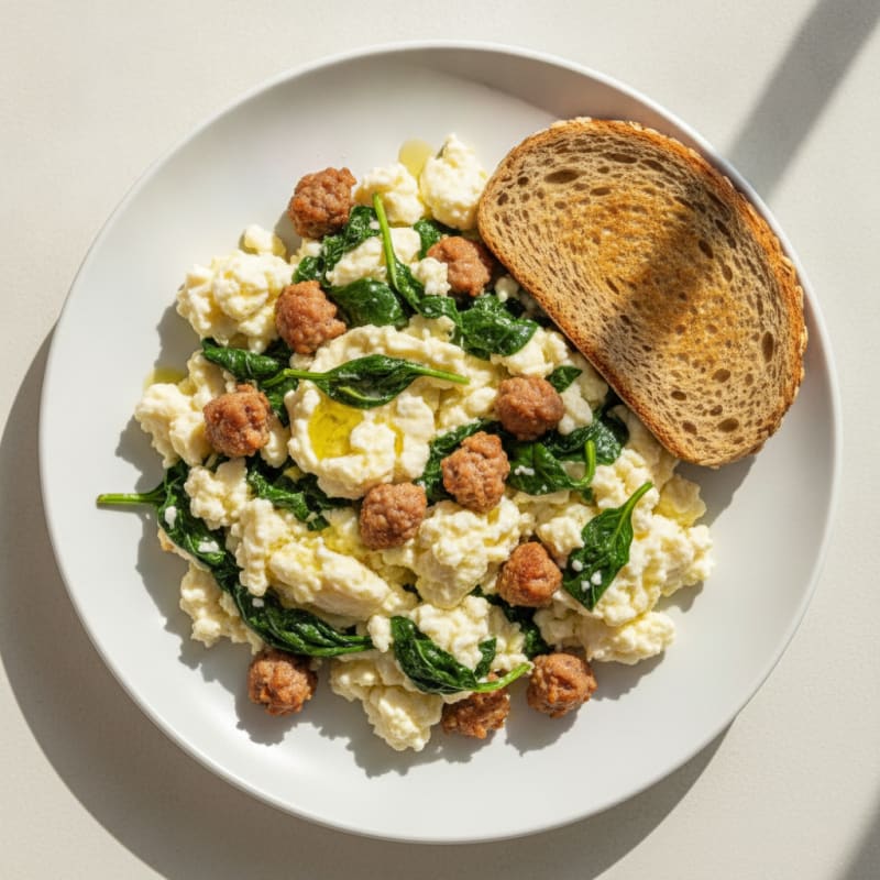 Egg White and Turkey Sausage Scramble with Spinach