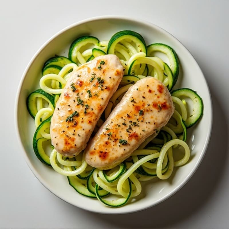 Healthy Creamy Garlic Parmesan Chicken with Zucchini Noodles