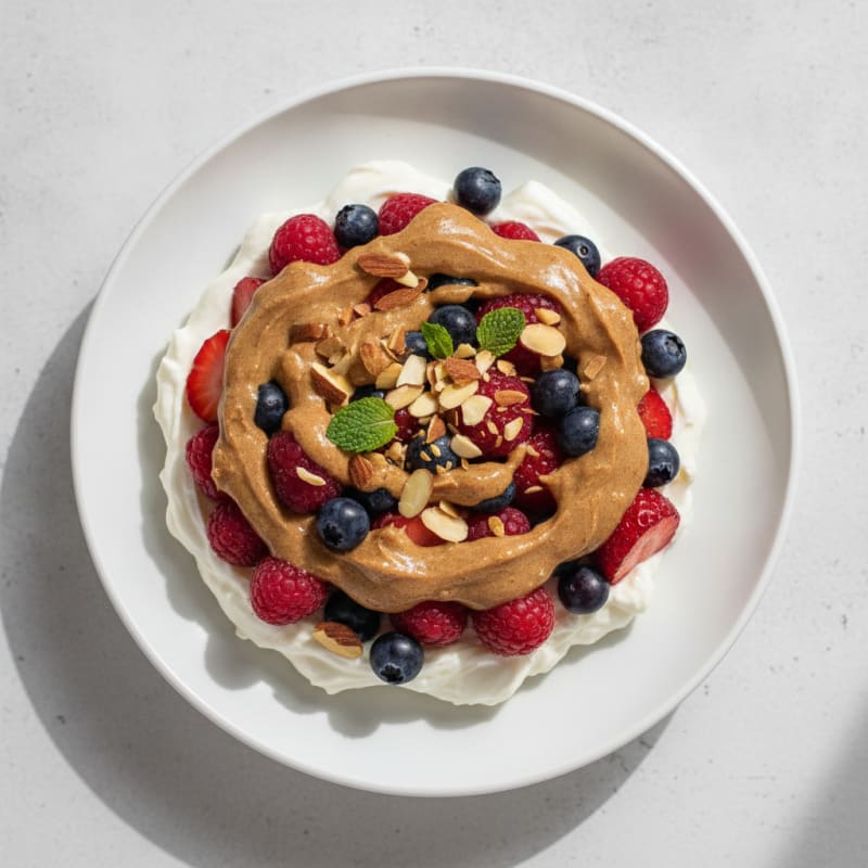 Greek Yogurt Protein Parfait with Mixed Berries and Almond Butter