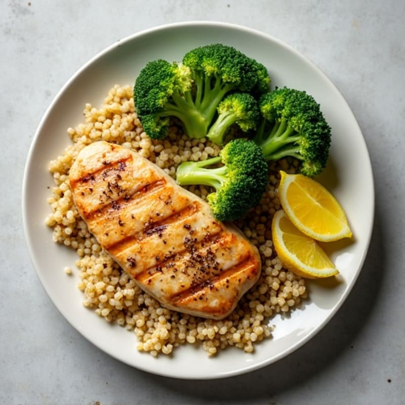 Grilled Chicken Breast with Quinoa and Roasted Broccoli