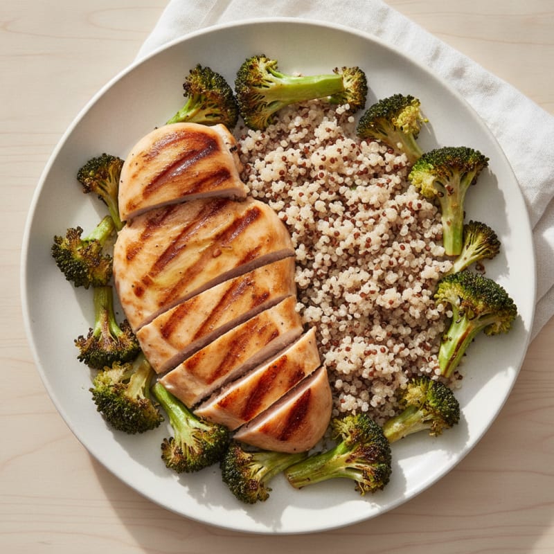 Grilled Chicken Breast with Quinoa and Roasted Broccoli