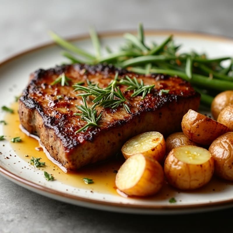 Pan-Seared Garlic Herb Steak with Crispy Roasted Potatoes