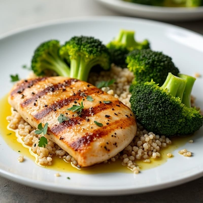 Grilled Chicken Breast with Roasted Broccoli and Quinoa