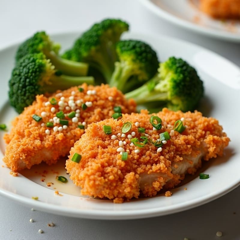 Crispy Baked Orange Chicken with Steamed Broccoli