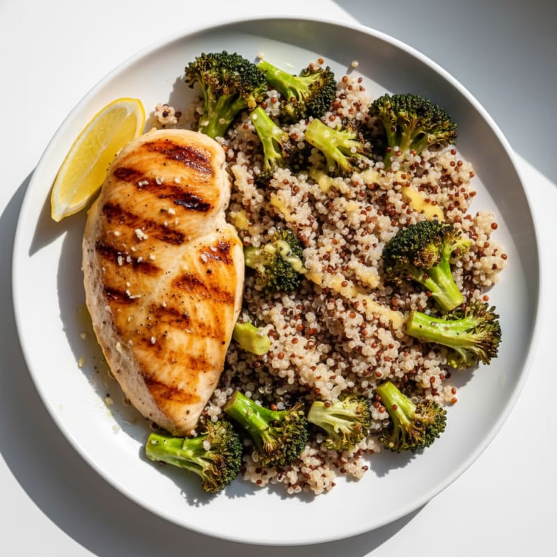Grilled Chicken Breast with Roasted Broccoli and Quinoa