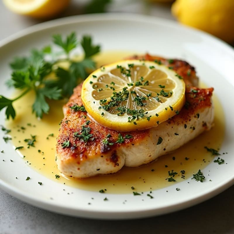 Herb-Crusted Pan Seared Chicken with Lemon Garlic Sauce