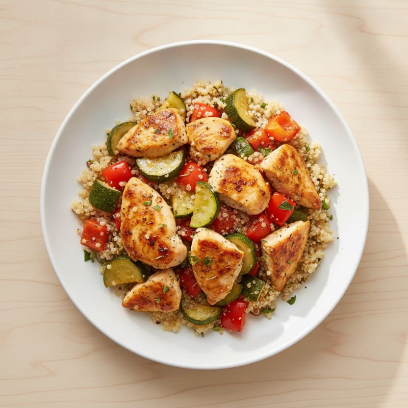 Roasted Zucchini Bell Pepper Chicken Quinoa