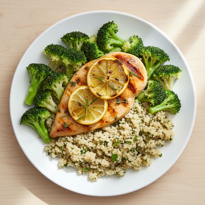Grilled Chicken Breast with Quinoa and Steamed Broccoli