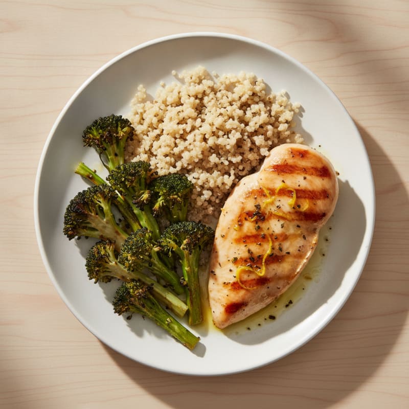 Grilled Chicken Breast with Roasted Broccoli and Quinoa