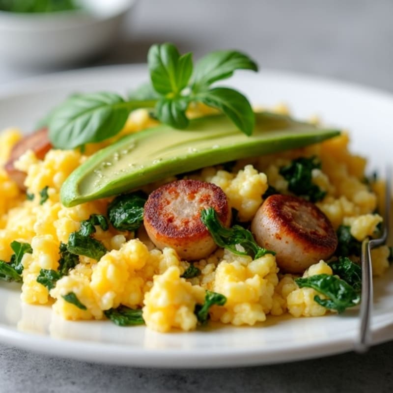 Egg White Spinach Scramble with Turkey Sausage