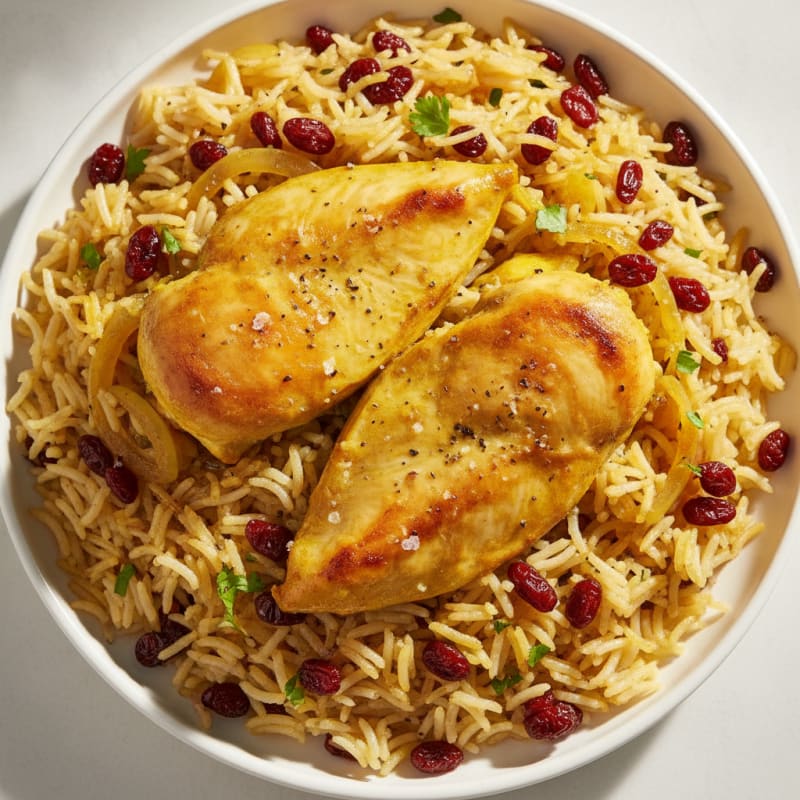 Persian Saffron Chicken with Barberry Rice