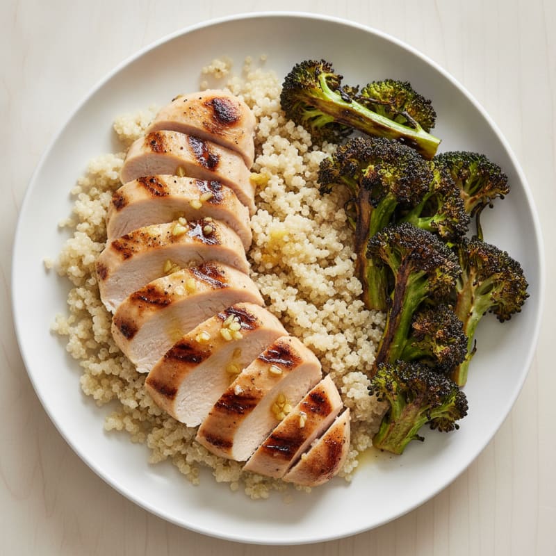 Grilled Chicken Breast with Quinoa and Roasted Broccoli