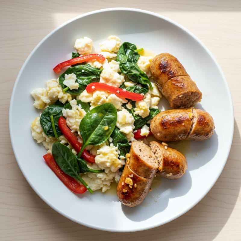 Egg White and Spinach Scramble with Grilled Turkey Sausage