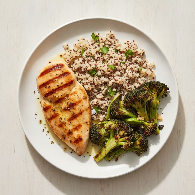 Grilled Chicken Breast with Quinoa and Roasted Broccoli