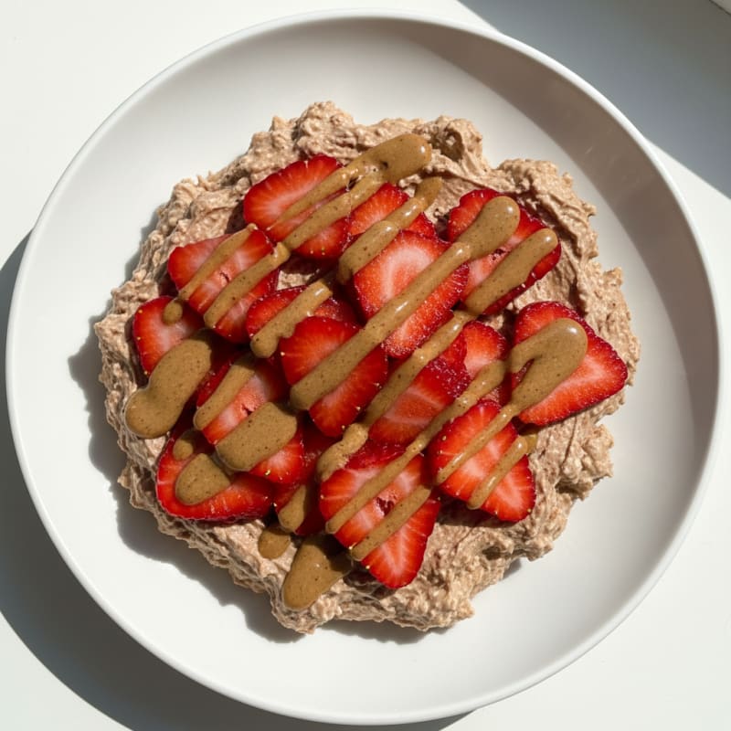 Cottage Cheese Protein Mousse with Cocoa and Sliced Strawberries