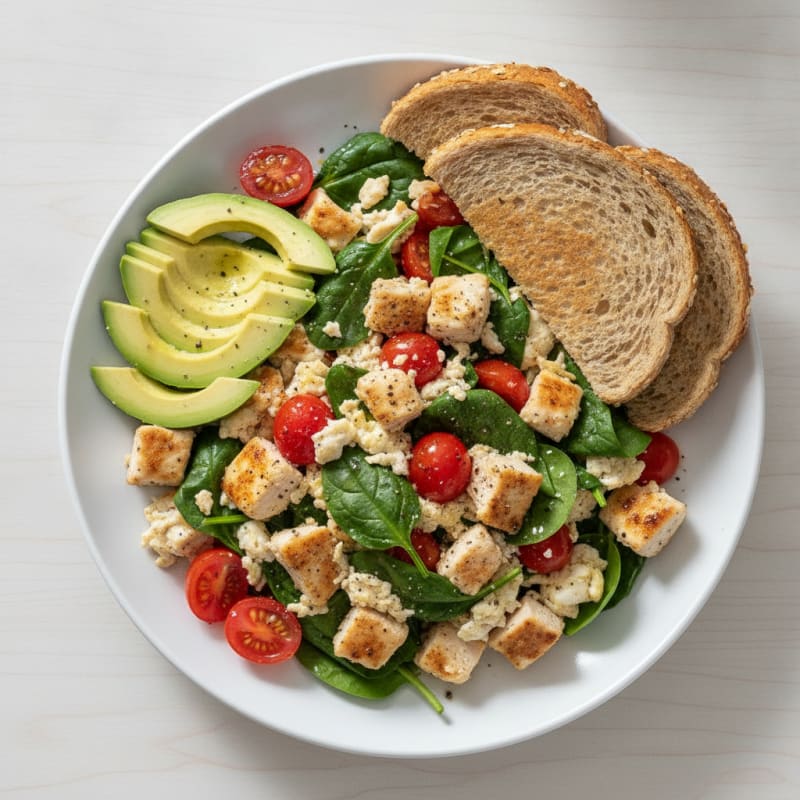 Chicken Egg White Scramble with Spinach and Tomatoes
