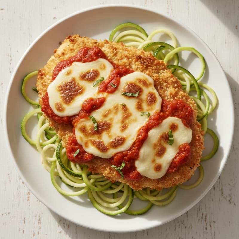 Crispy Chicken Parmesan with Zucchini Noodles