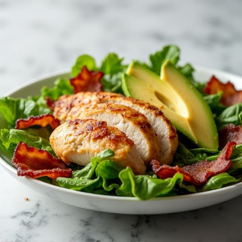 Grilled Chicken Salad with Fresh Greens, Crispy Bacon, and Creamy Avocado