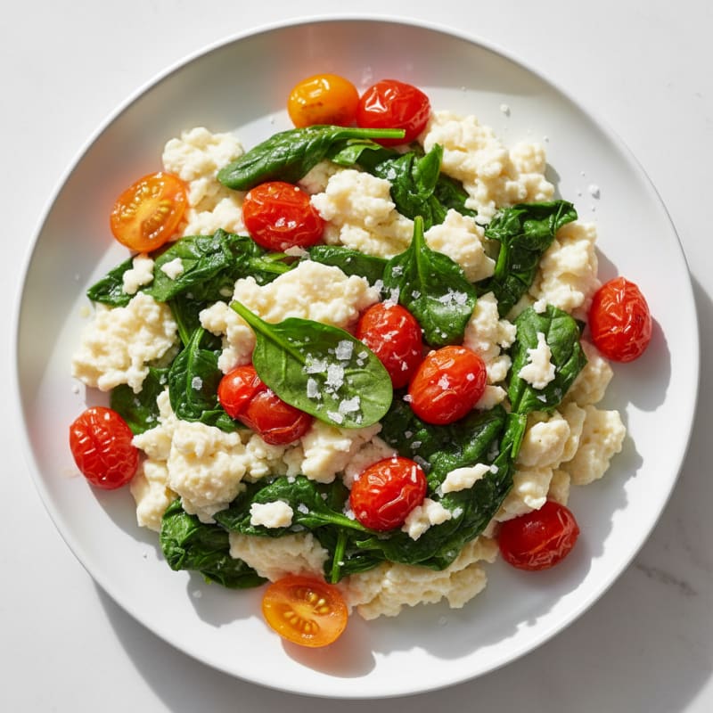 Egg White Spinach Scramble with Cherry Tomatoes