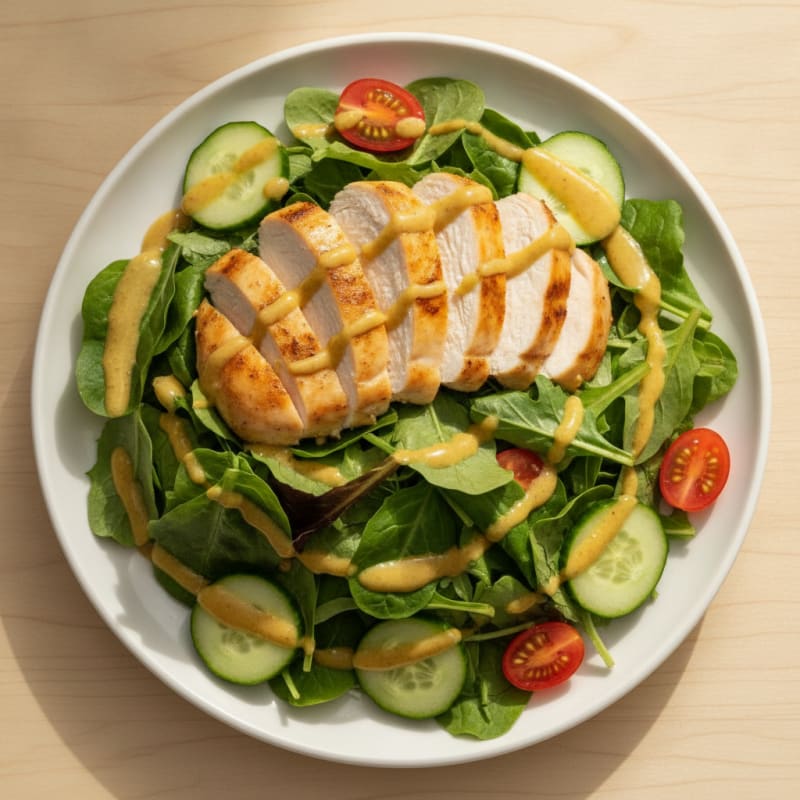 Grilled Chicken Salad with Mixed Greens and Honey Mustard Dressing