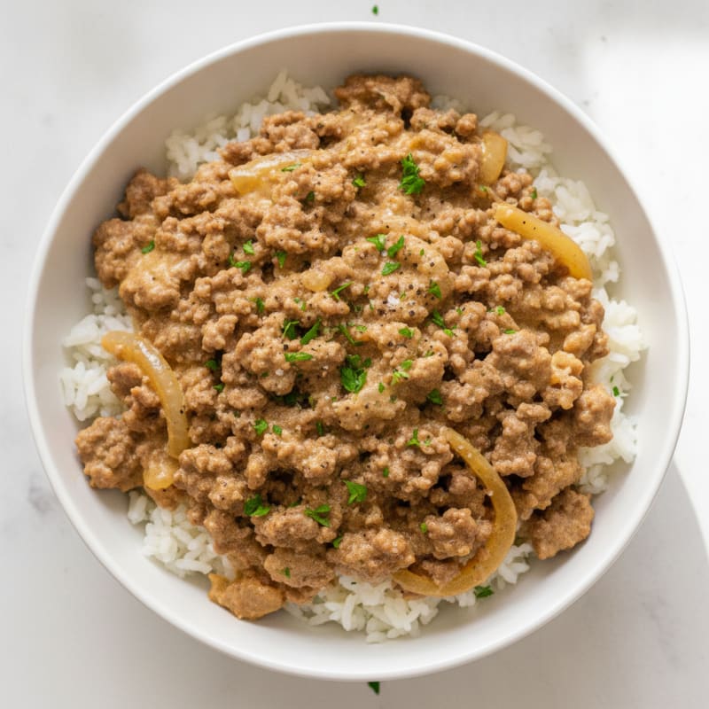 Ground Beef Alfredo Rice Bowl