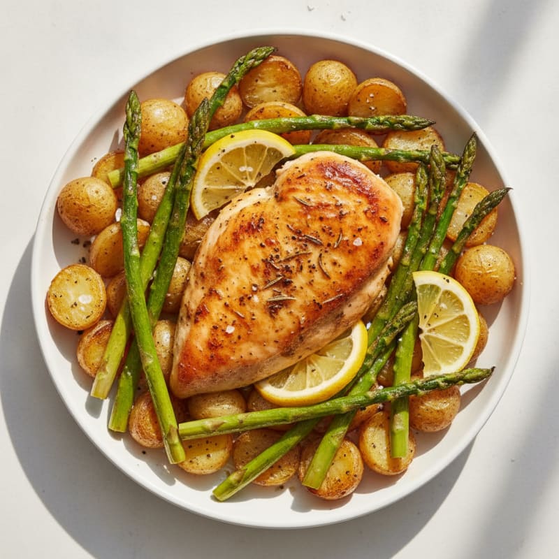 Lemon Herb Roasted Chicken with Asparagus