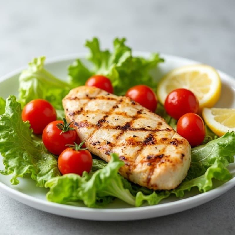 Grilled Chicken Breast with Crisp Romaine and Cherry Tomato Salad