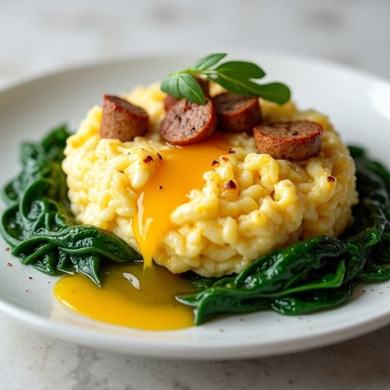Egg White and Turkey Sausage Scramble with Sautéed Spinach