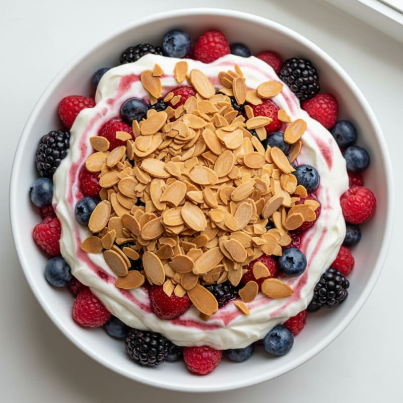 Greek Yogurt Protein Parfait with Mixed Berries and Almonds