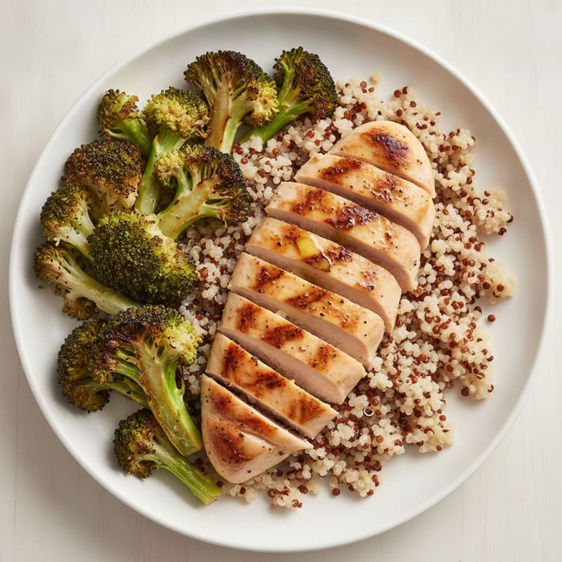 Grilled Chicken Breast with Quinoa and Roasted Broccoli